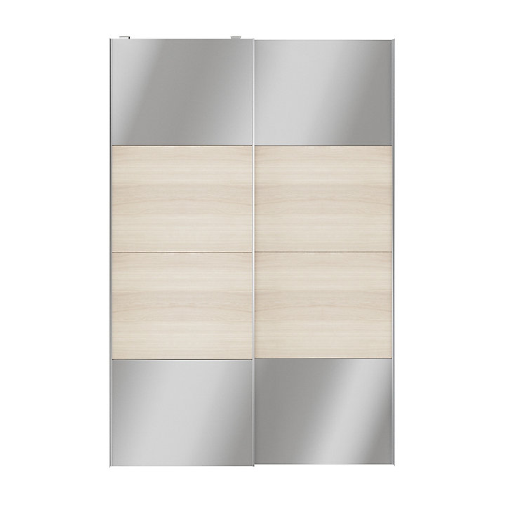 Portes de placard coulissantes 2 vantaux panneaux effet chêne et miroir GoodHome Atomia H. 225 x L. 150 x ép. 5,5 cm