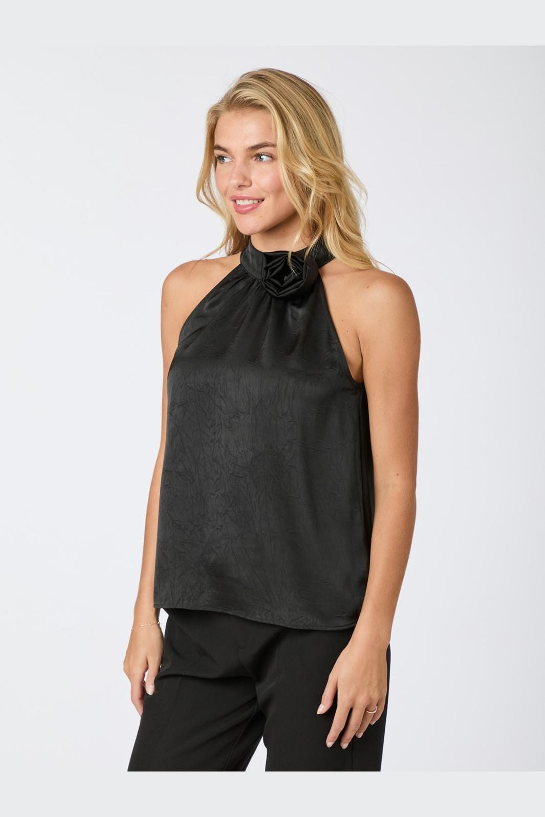 Neo Noir Rosette Crinkle Sateen Top
