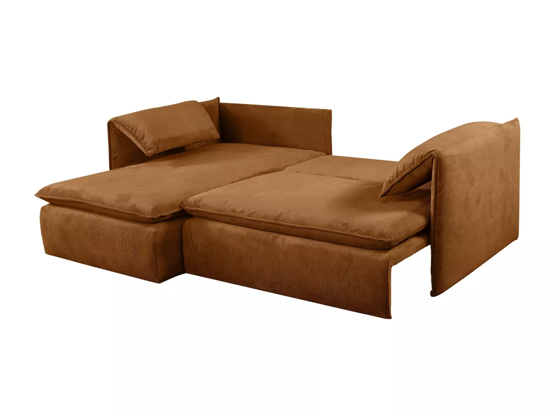 Canapé d'angle gauche convertible en velours côtelé terracotta TEODORA