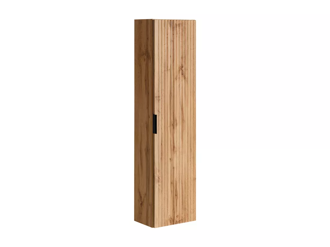 Meuble de salle de bain suspendu strié avec vasque à encastrer et colonne - Naturel clair - 120 cm - ZEVARA