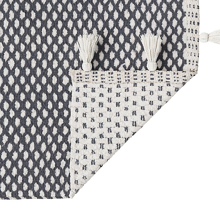 Tapis de bain rectangulaire GoodHome Nammu coloris blanc et anthracite en coton et polyester L.80 x l.50 cm
