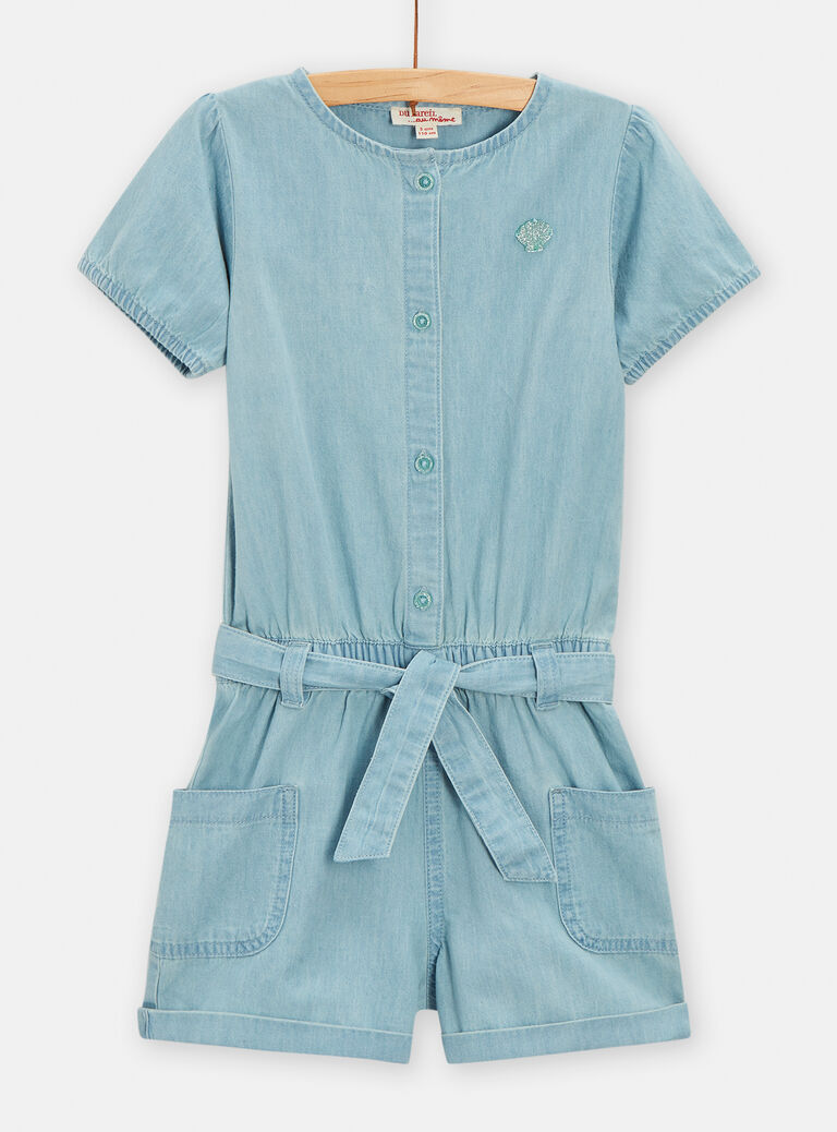Combi-short effet denim bleu pour fille