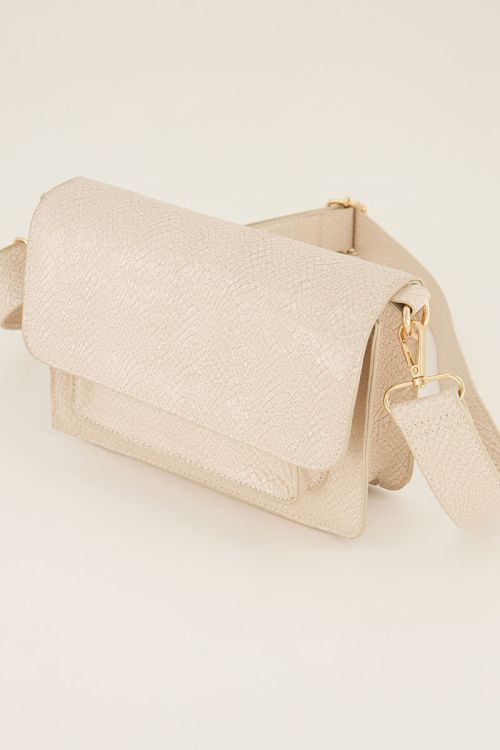 Beige schoudertas met croco design