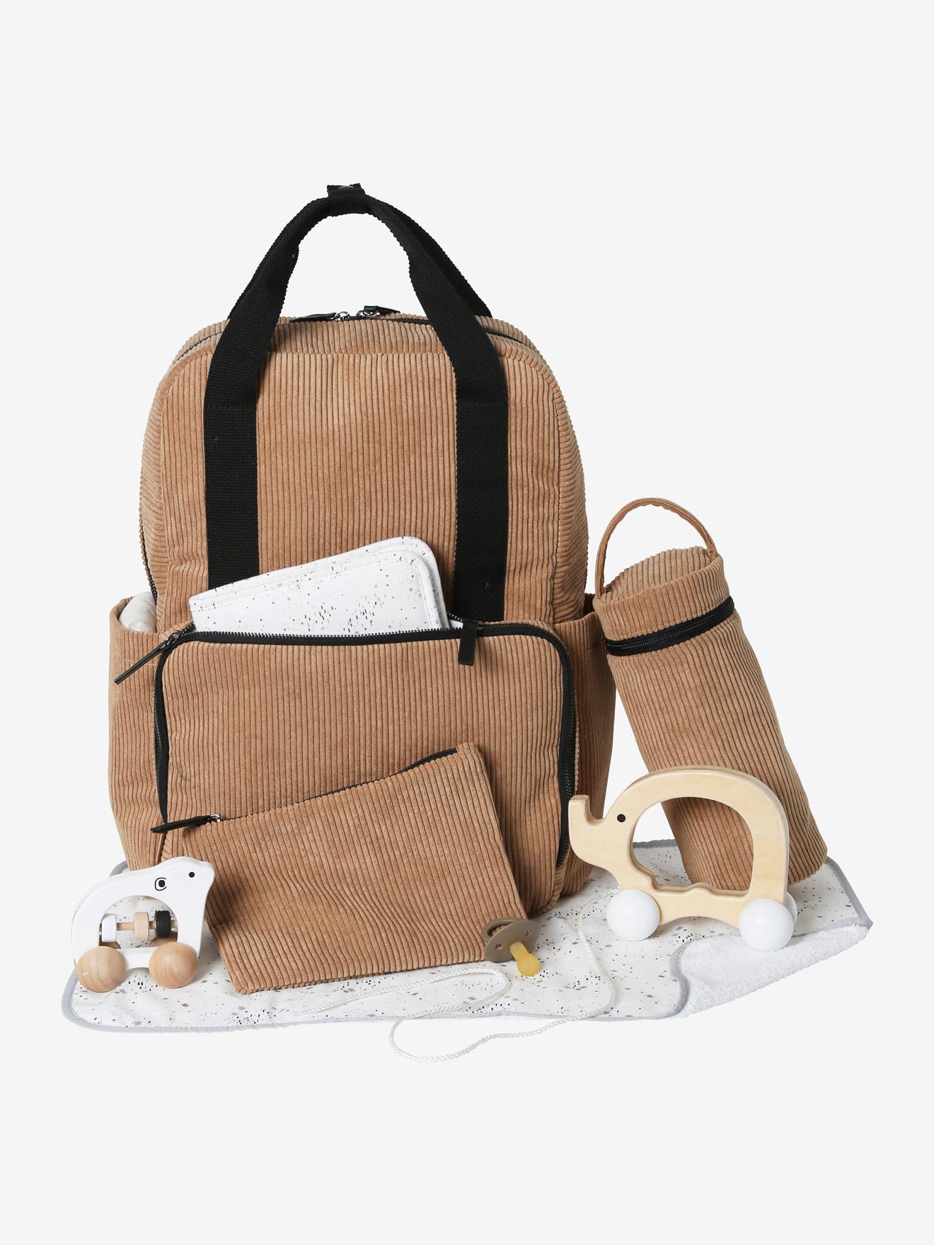 Mochila de viagem lisa em veludo cotelê marrom claro