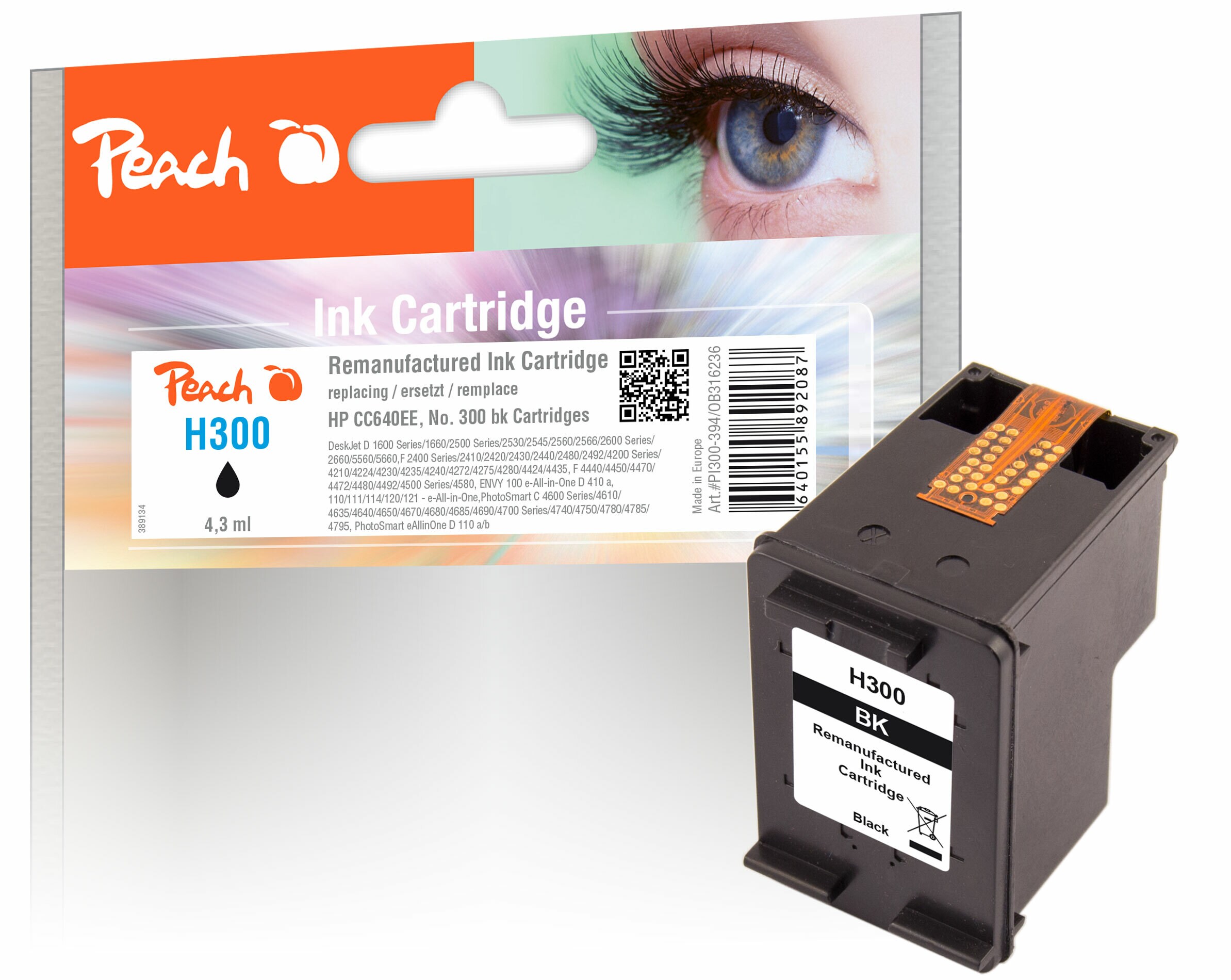 Peach HP 300 bk Druckkopf bk ersetzt HP No. 300 bk, CC640EE für z.B. HP DeskJet F 4224, HP DeskJet D 1600, HP DeskJet D 1658, HP DeskJet D 1660 (wiederaufbereitet)