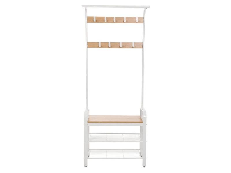 VASAGLE Garderobe mit Schuhablage 183 cm, Nature/Weiss Kleiderständer mit Sitzbank