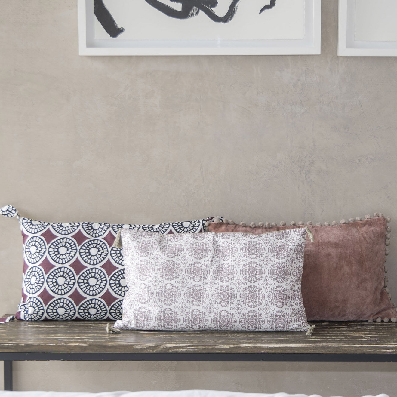 Febronie Housse de coussin en Velours Avoriaz bois de rose/écorce - 50x30 cm