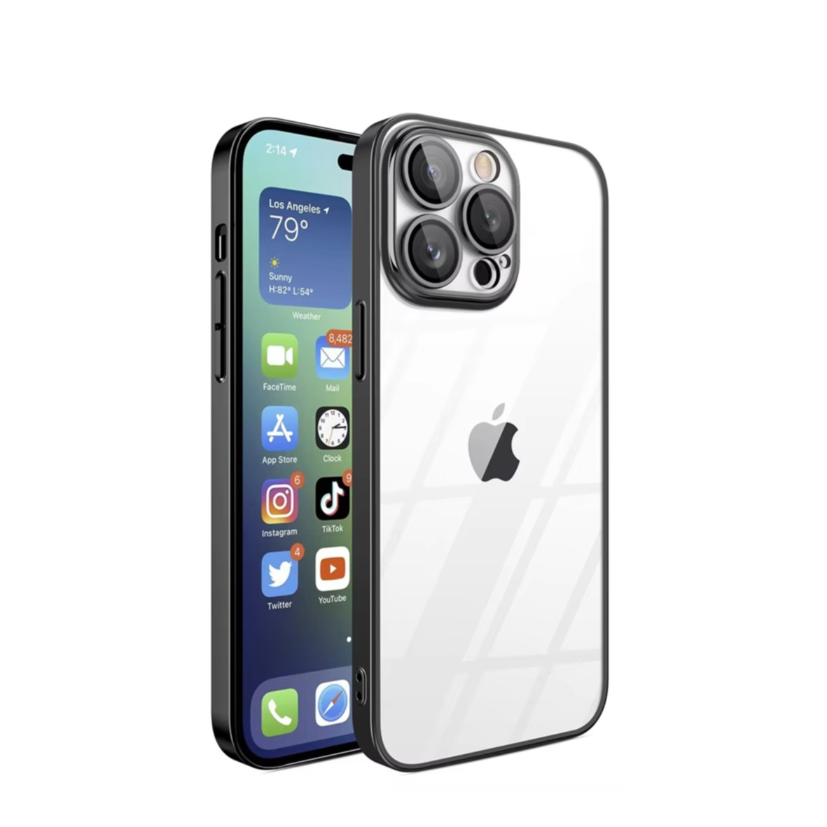 iPhone 13 Silikon Case Hülle mit Kameraglasschutz - Schwarz / Transparent