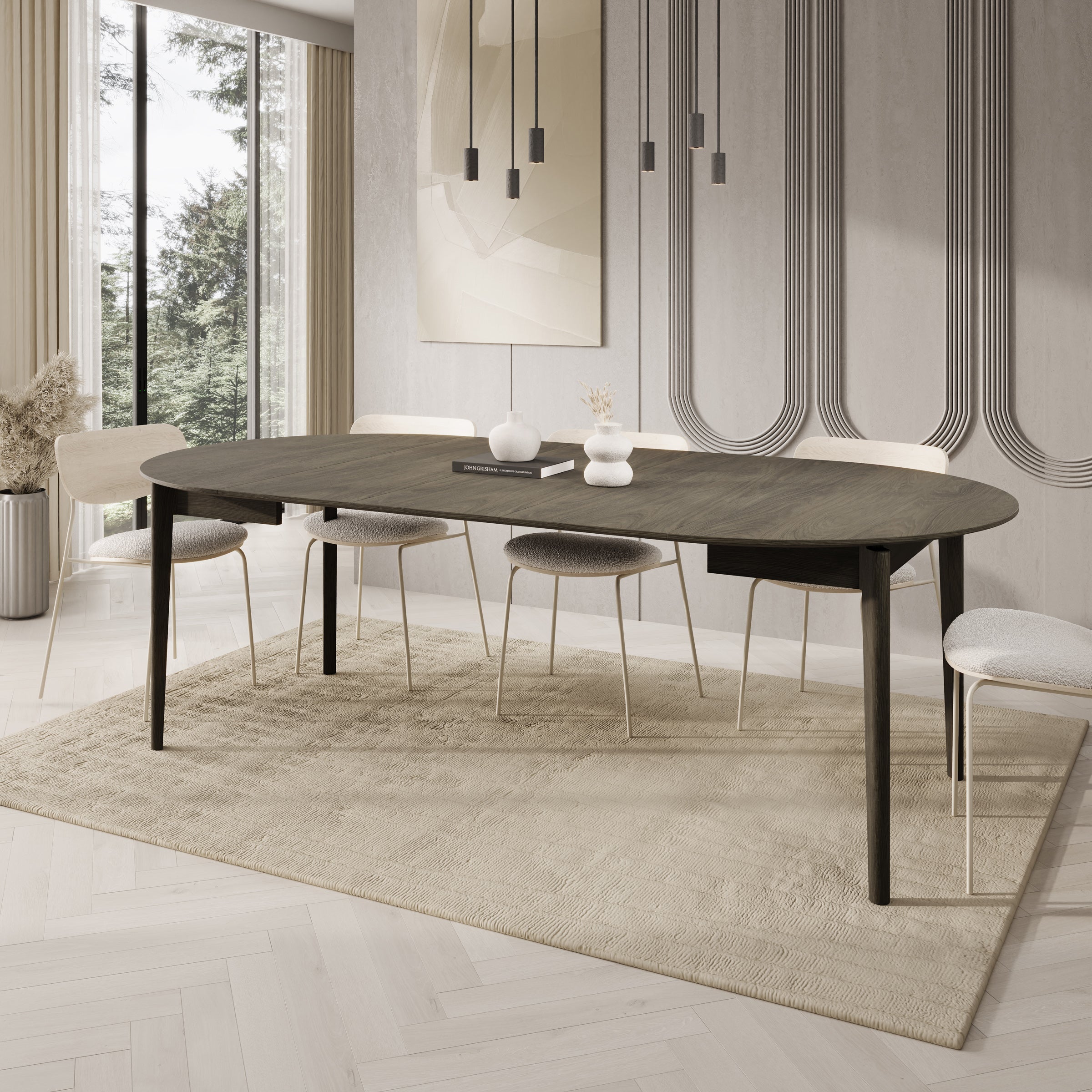 Portino - Eetkamertafel - Donker eiken - 120-240x120x77 cm