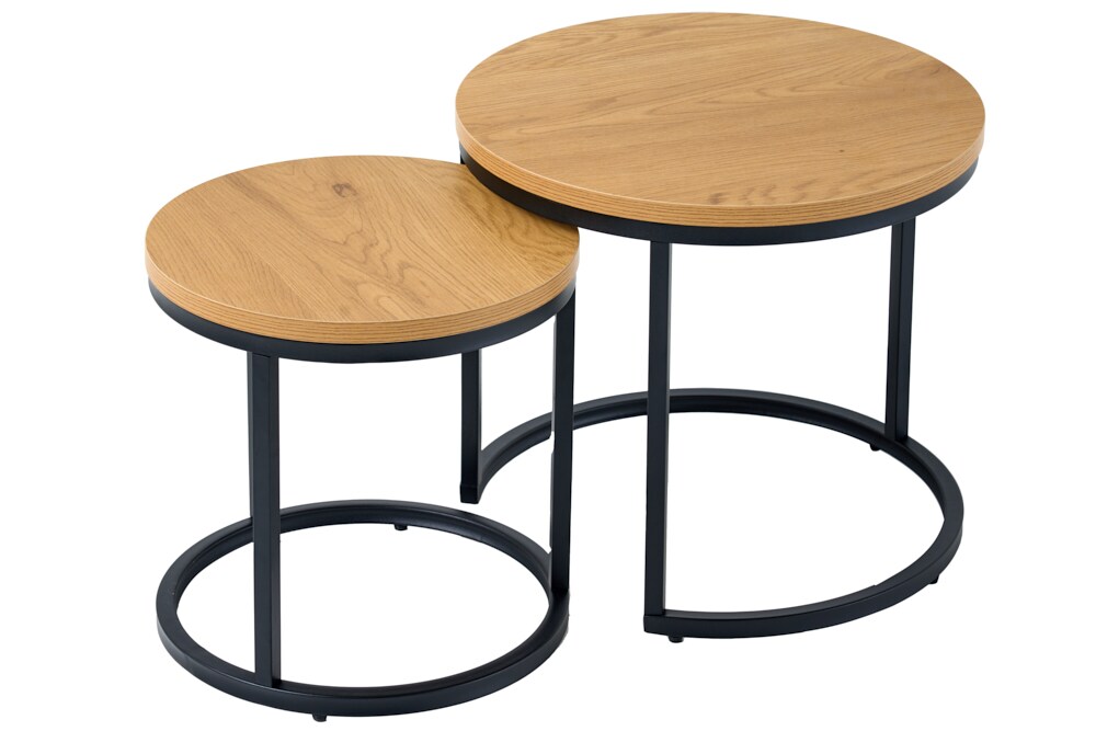 riess-ambiente Beistelltische 2er Set ELEGANCE - rund 45cm natur Wildeiche-Design Holz schwarzes Metallgestell