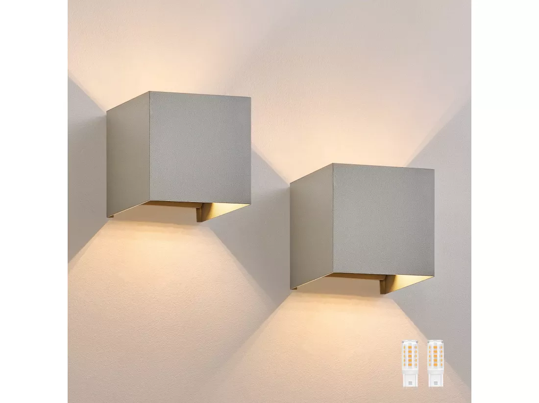 NETTLIFE Set de 2 Lampes Murales LED Ext, Blanc Chaud IP65, Anthracite, pour Maison, Cage d’Escalier