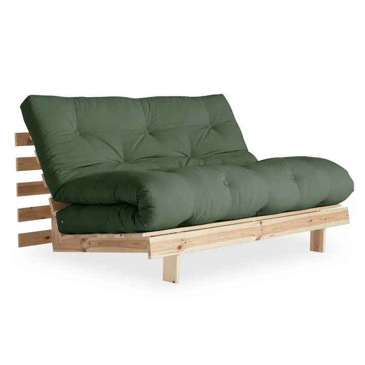 Karup Design - Roots Schlafsofa, 140 x 200 cm, Kiefer natur / olivgrün (756)