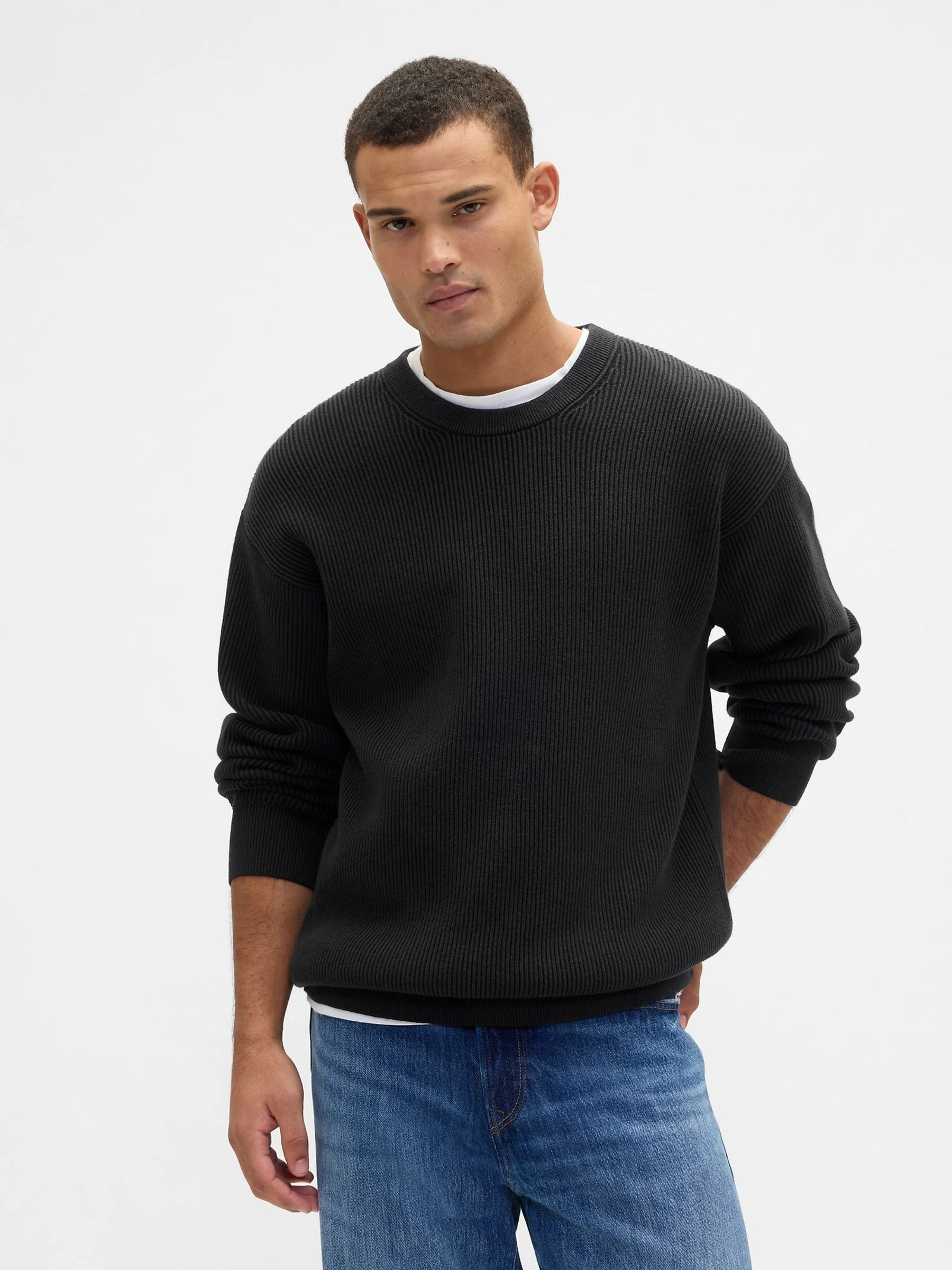 Zwart - Gap Oversized Fisherman Stitch Crew Neck Jumper