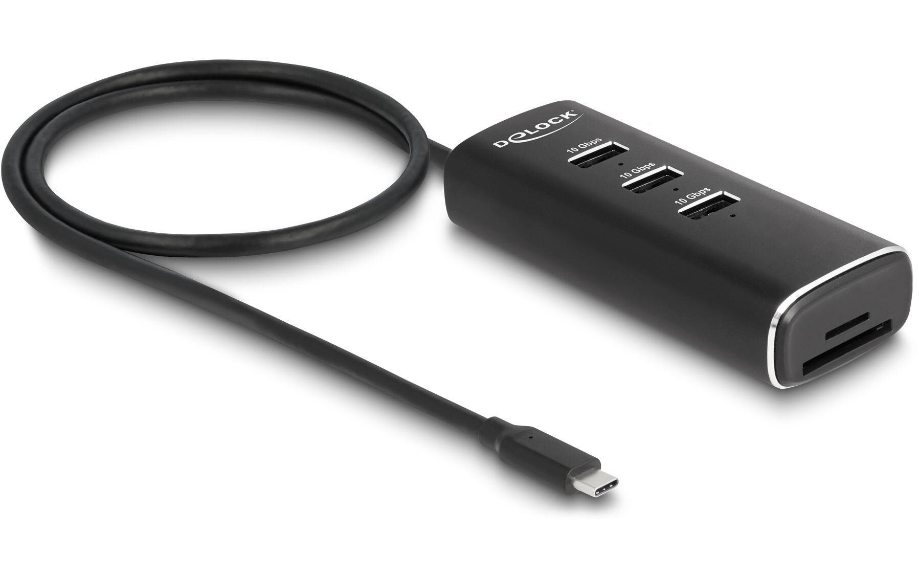 USB-Hub 3x USB A/1x USB C 10Gbps und 1x mircoSD/SDDelock USB Hub mit 3x USB-A, 1x USB C Anschluss, 1x microSD und 1x SD Slot