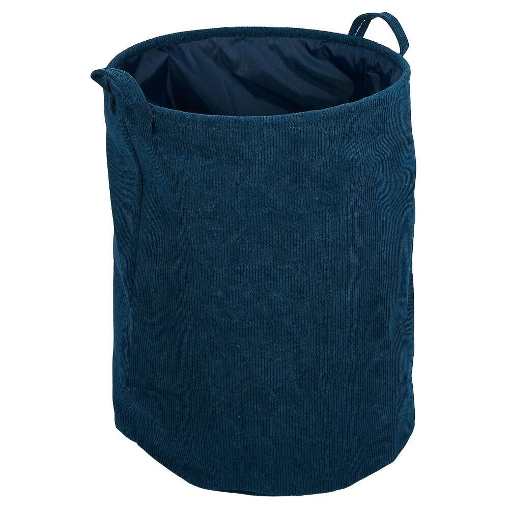 Panière à linge souple 56L polyester effet velours côtelé bleu