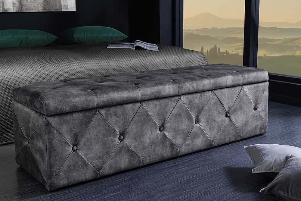 Chesterfield Bettbank EXTRAVAGANCIA 140cm grau Samt mit Stauraum