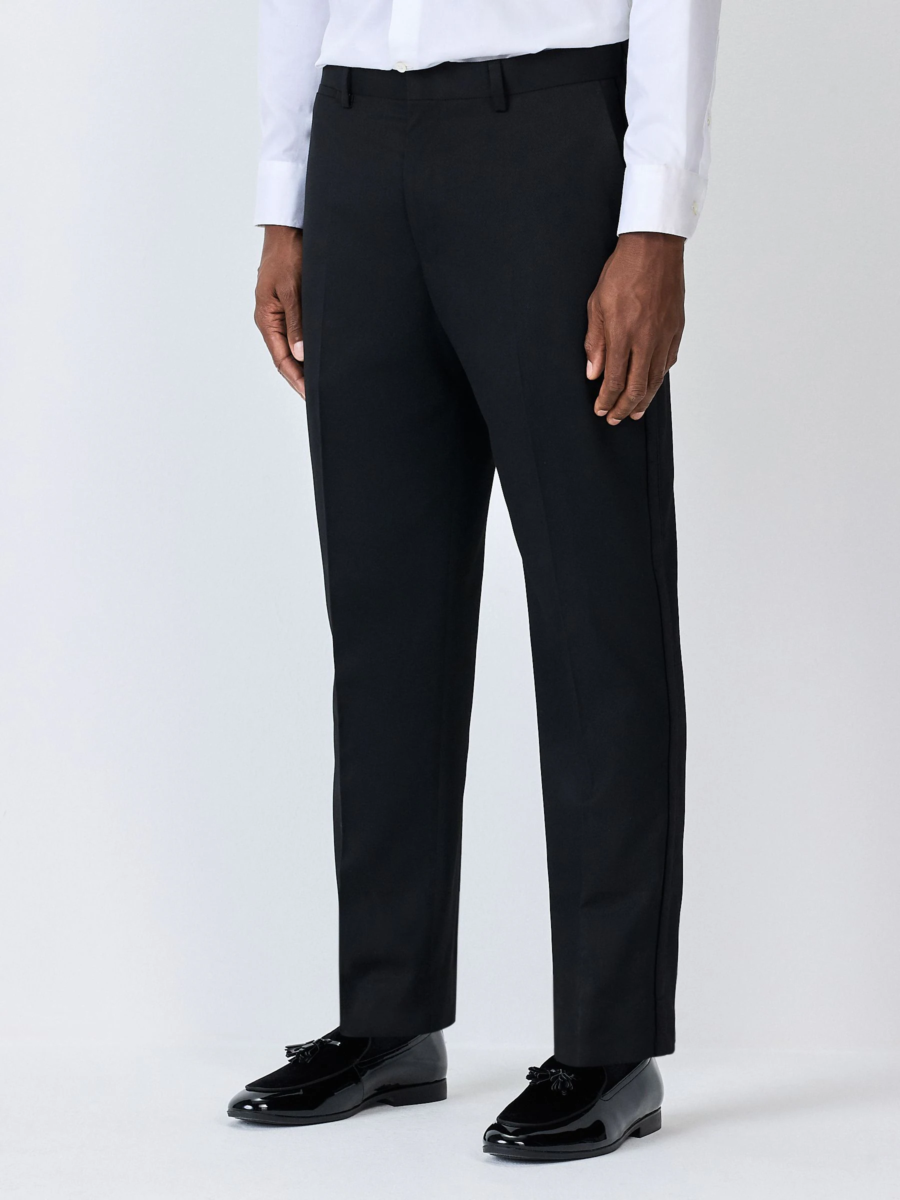 Zwart - Regular Fit Smart Tuxedo Trousers With Velvet Side Tape Detail
