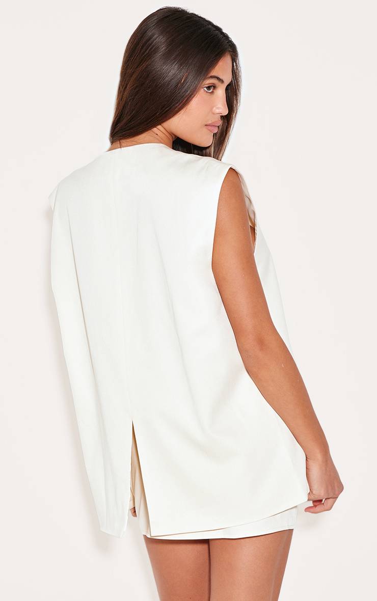 Crème Gilet Ajusté En Tissu Tissé