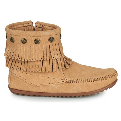 Minnetonka - DOUBLE FRINGE SIDE ZIP BOOT - Marron
