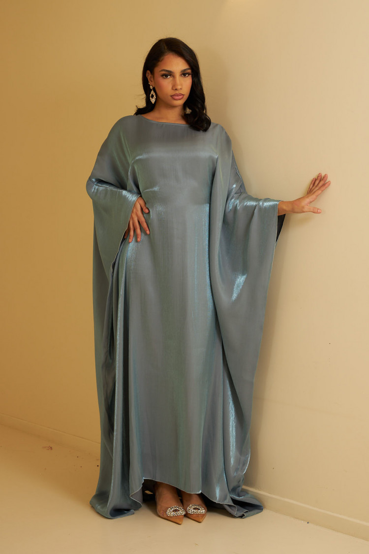Robe manches chauves-souris pailletée bleu