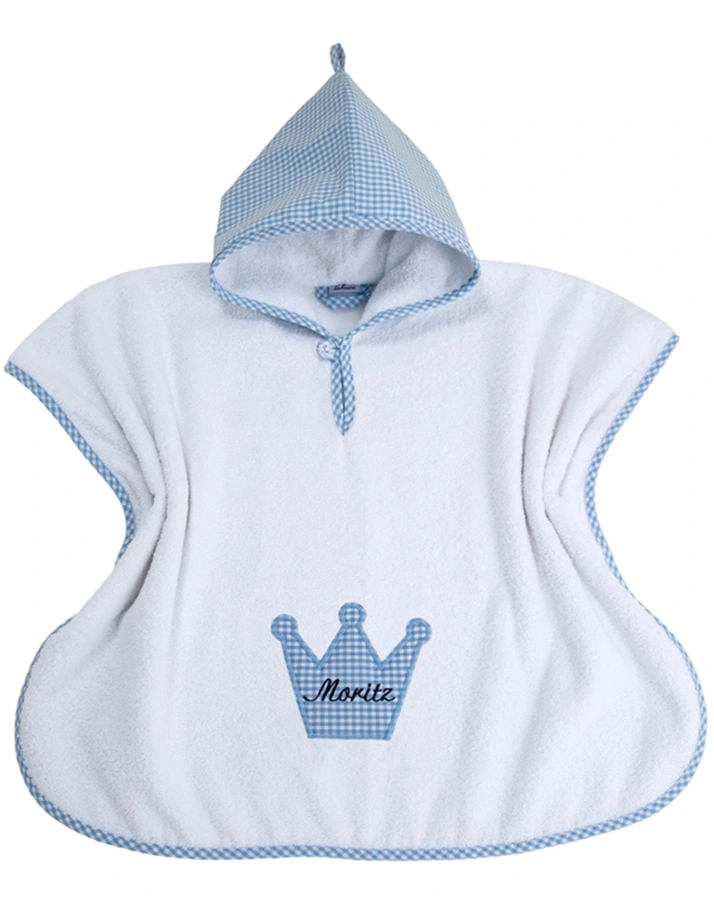 Personalisierter Bade-Poncho KRONE hellblau (Stickfarbe: wollweiss)