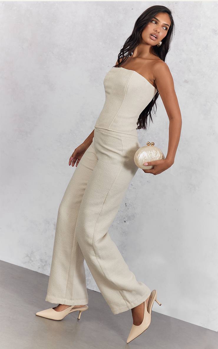 Blanc Pantalon Droit Taille Basse En Bouclé