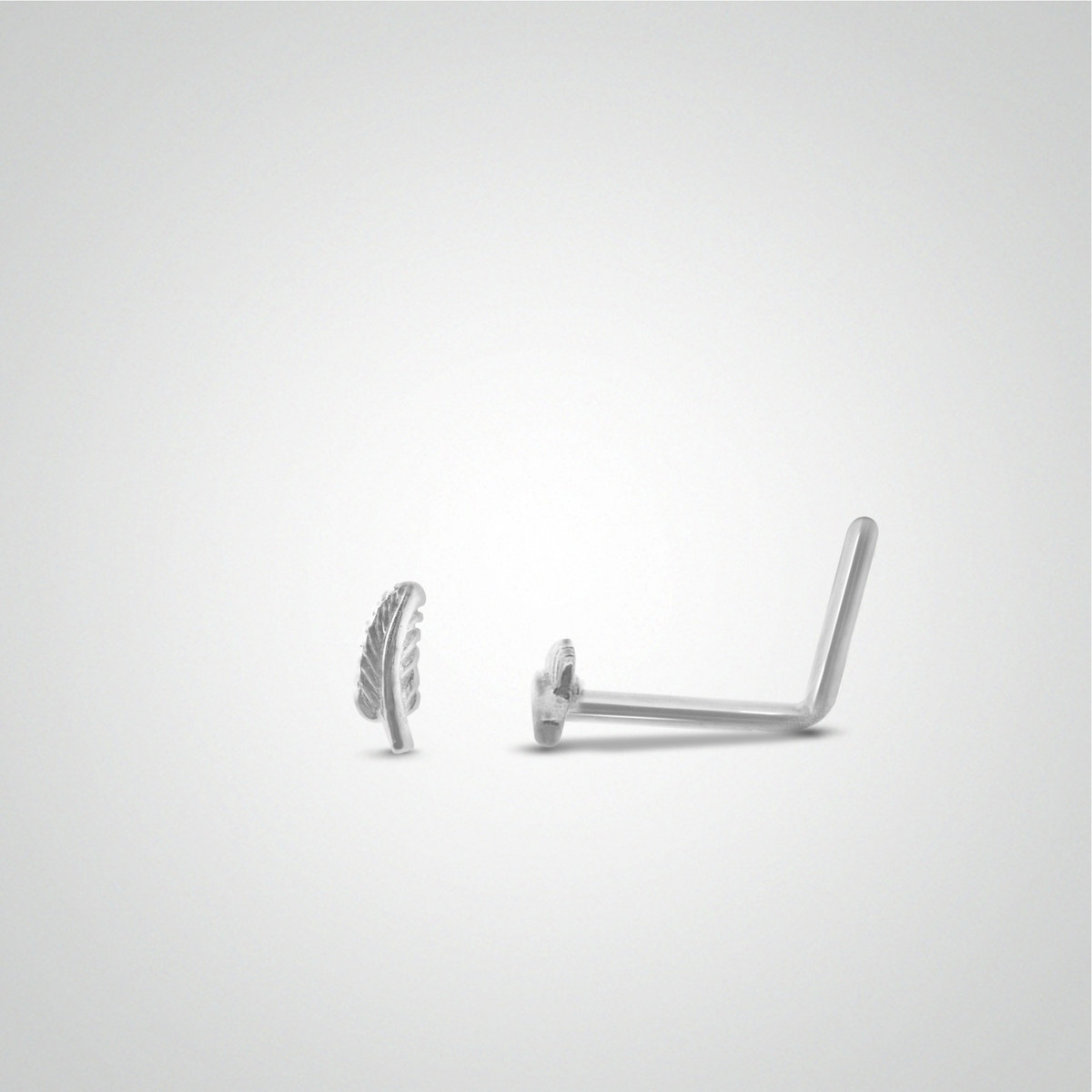 Piercing de nez plume or blanc avec barre pliée