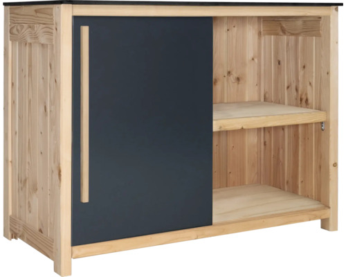 Tuinkast/buitenkeuken Konsta type 603 Douglasspar hoekmodule, enkele schuifdeur links, 120 x 58 x 92 cm, HPL antraciet