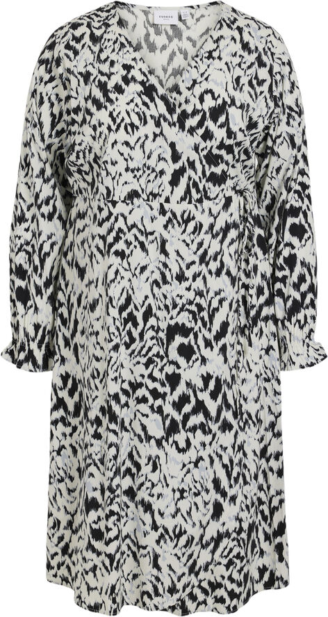 Evoked Vila VICELINA AKI V-NECK L/S WRAP DRESS/ Egret//aki/kentucky blue/black
