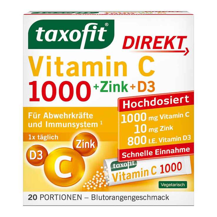 Taxofit Vitamin C 1000 + Zink + D3 Direkt Granulat, 20 St