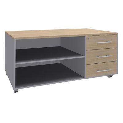 Console mobile EXPRIM/URBAN/LOFTER/LEVEL - L120 x H63 x P60 cm - 3 tiroirs - coté aluminium - finition façade et dessus imitation Chêne clair
