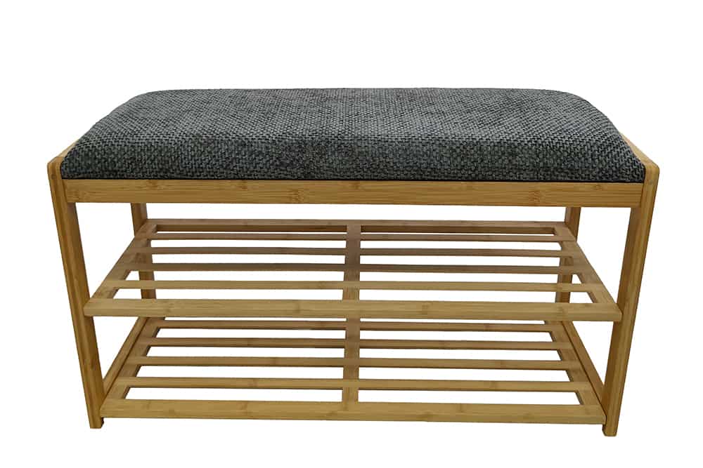Stilvolle Schuhbank ZEN-BO 80cm natur grau Bambus Regal Sitzbank mit Stauraum