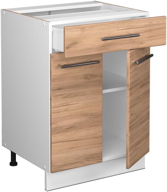 Vicco Küchenunterschrank Fame-Line, Goldkraft Eiche/Weiß, 60 cm mit Schublade, ohne Arbeitsplatte