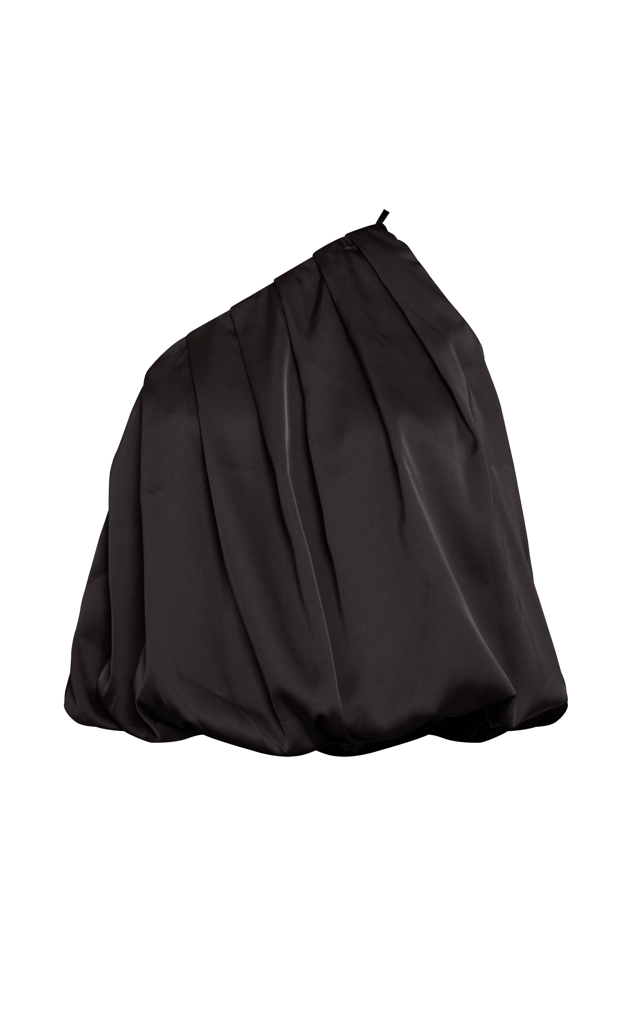 Noir Top En Satin À Épaule Dénudée Avec Détails Plissés Bouffants
