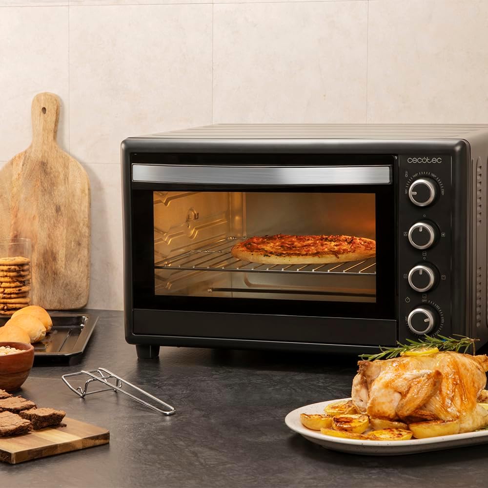 Cecotec Tisch-Konvektionsofen 60 Liter Bake&Toast 6090 Black Gyro. 2200 W, Innenbeleuchtung, 12 Funktionen, Temperatur bis zu 230º, Doppeltürglas, Inklusive drehbarem Spieß