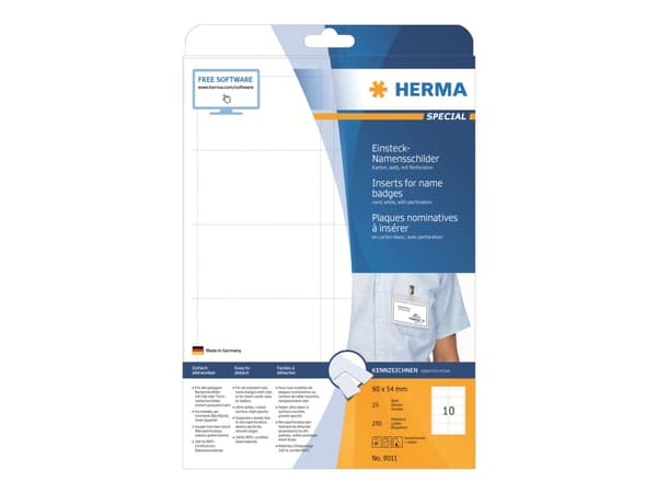HERMA Special - Ikke-adhesiv - hvit - 90 x 54 mm 250 kort (25 ark x 10) navneskiltkort