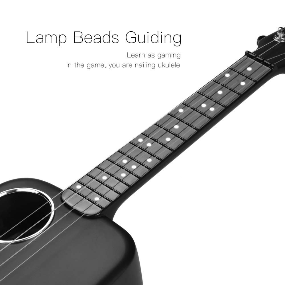Populele 2 Smarte Bluetooth Ukulele Gitarre (61cm) mit LED Display System und App Steuerung (iOS / Android) - Schwarz