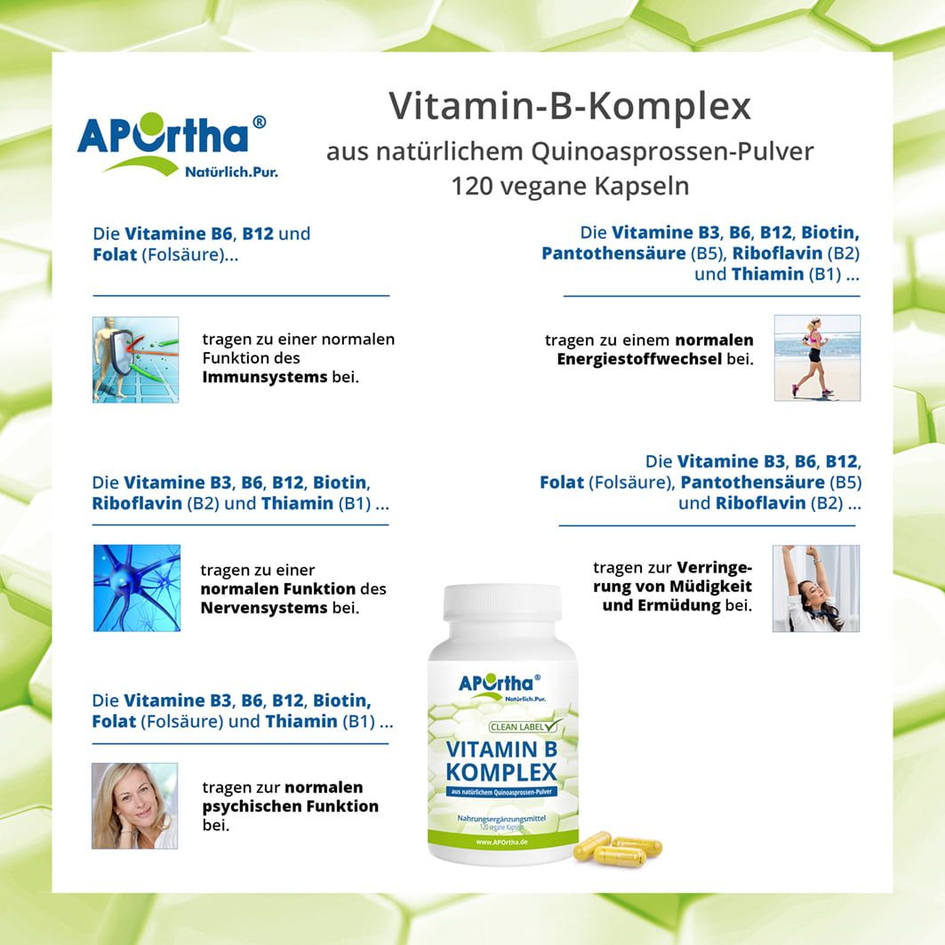 APOrtha® Vitamin-B-Komplex Kapseln aus natürlichem Quinoasprossen-Pulver
