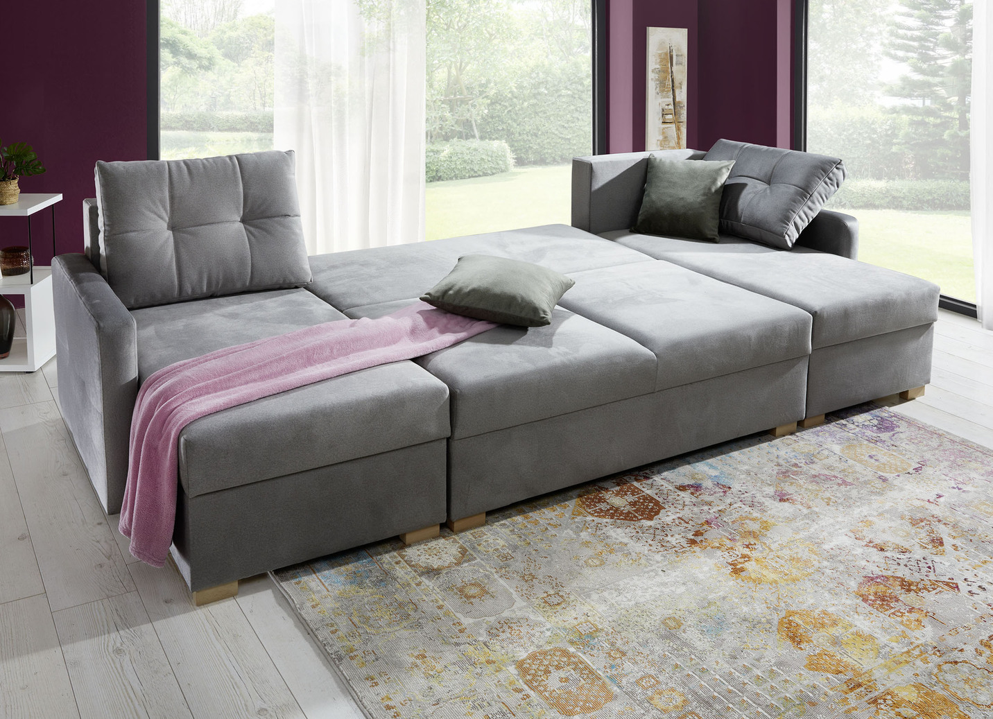 Gemütliche Wohnlandschaft mit Bettfunktion und 3 Bettkästen