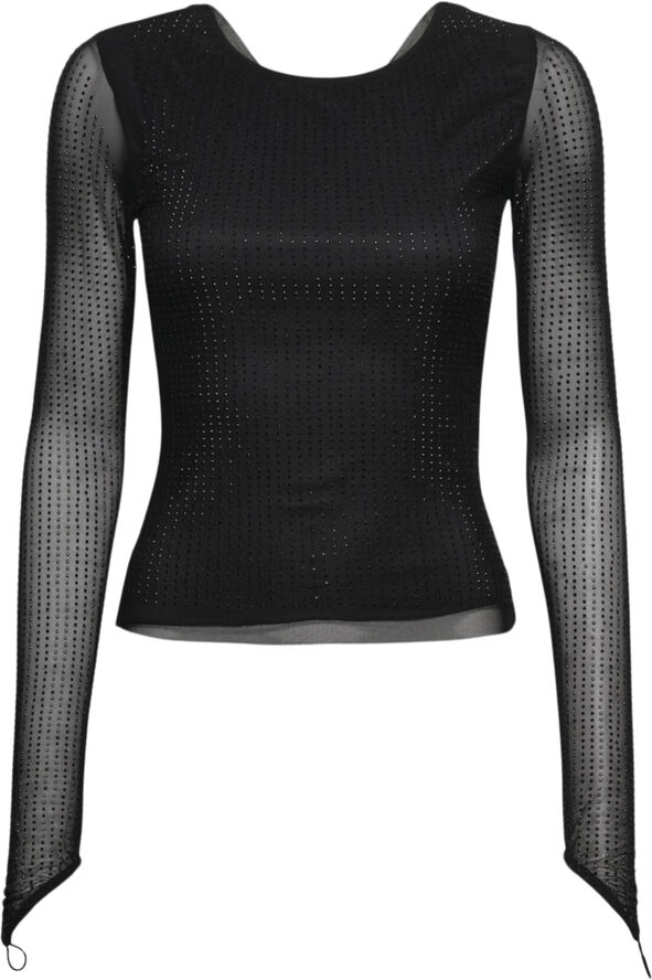 OW Collection MESHA Rhinestone Blouse Black glitter