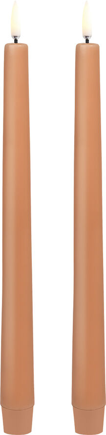 Uyuni LED taper candle, Apricot, smooth, 2-pack, 2,3x25 cm Apricot