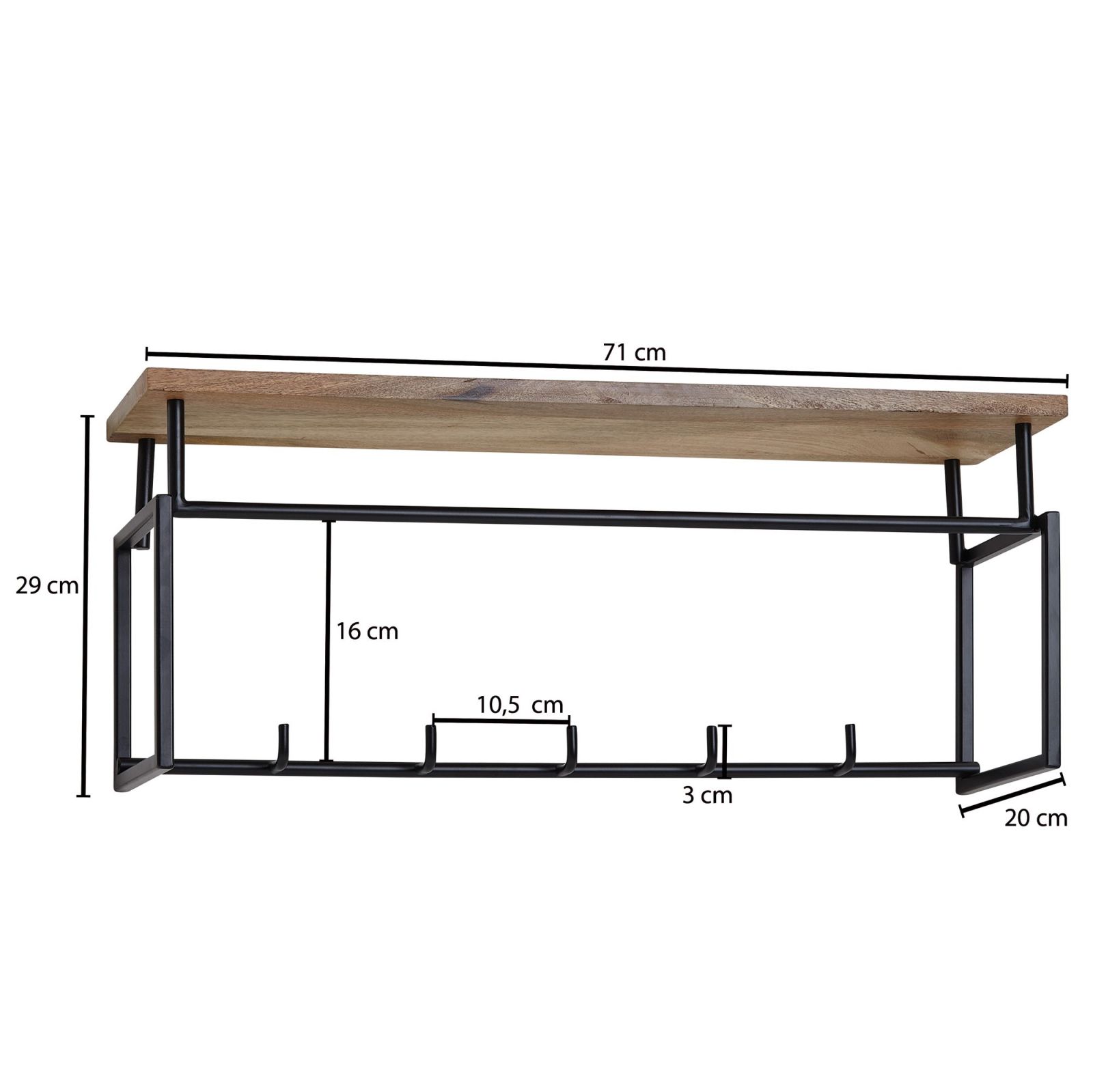 Wandgarderobe - Mango massiv - Eisen - 5 Haken - 71 cm