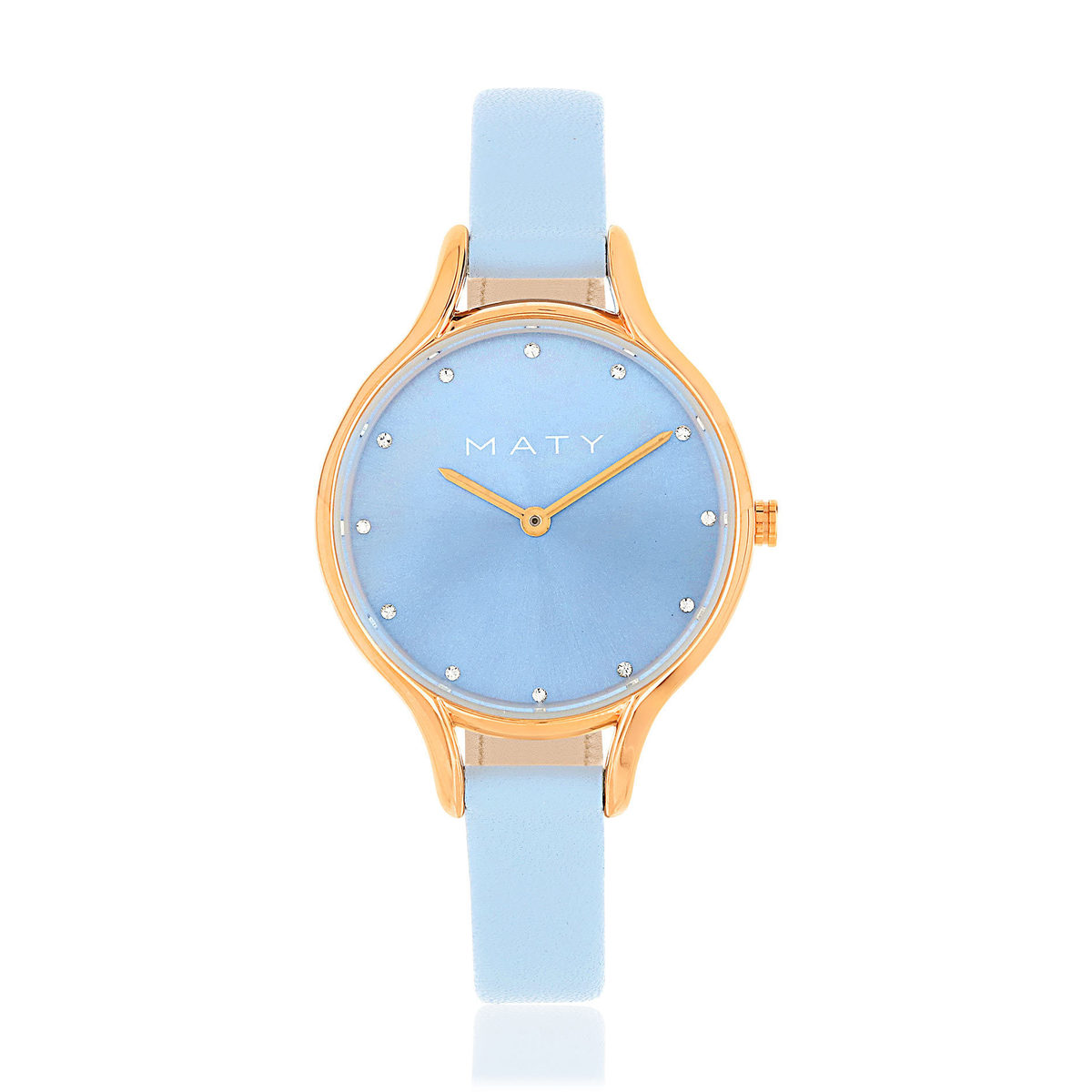 Montre femme dorée rose bracelet cuir bleu ciel