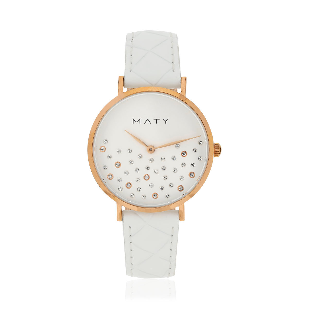 Montre femme acier doré rose bracelet cuir blanc