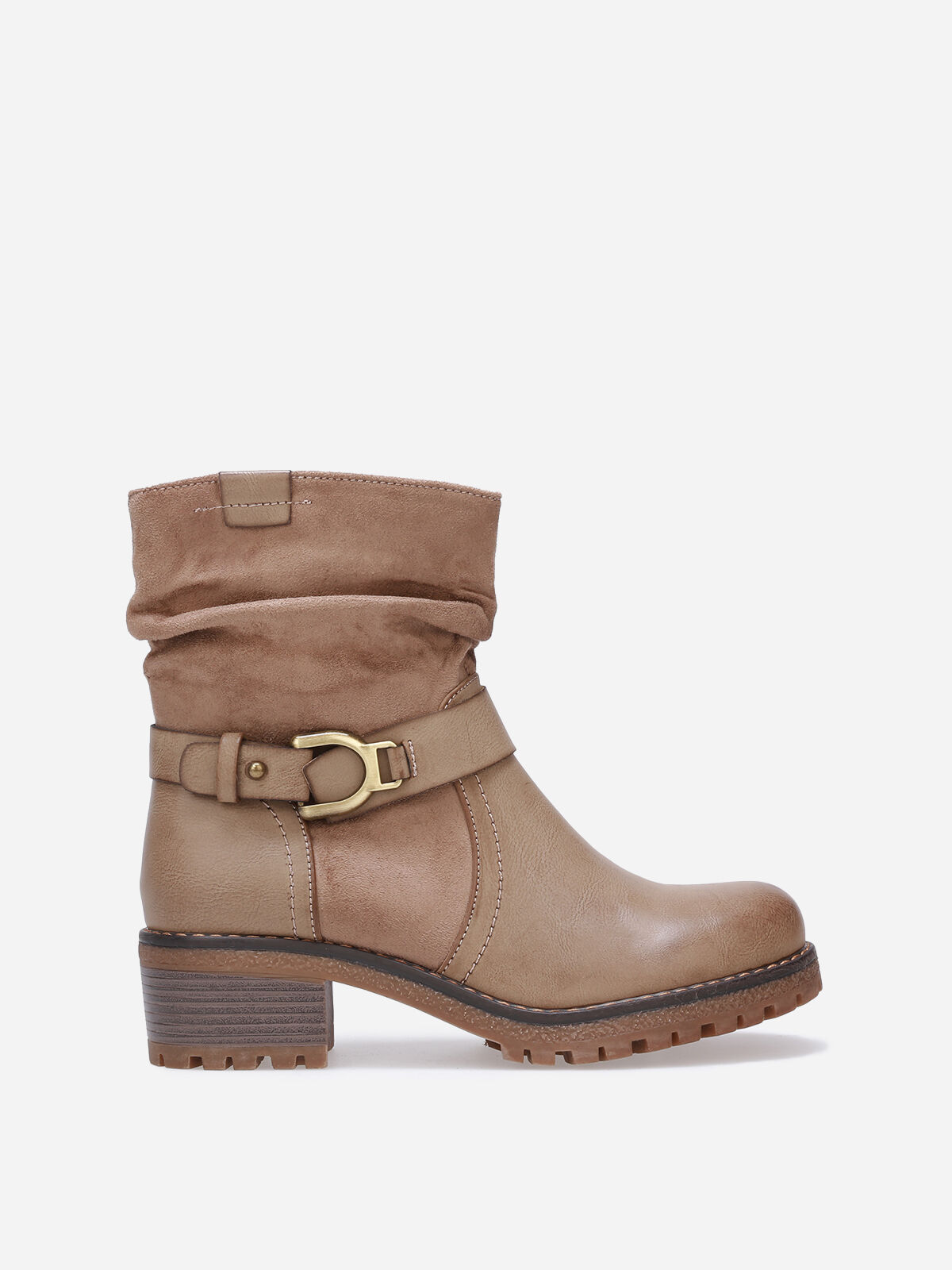 Bottines plissées bi-matières- Taupe