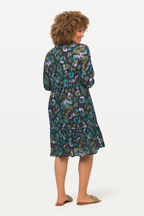 Midikleid,  A-Linie, Stehkragen, Langarm