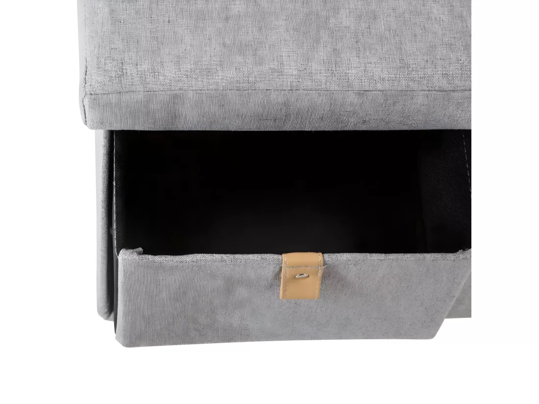 Pouf Pliant Double avec 6 Tiroirs coloris Gris Suède 76.5 x H 38 cm