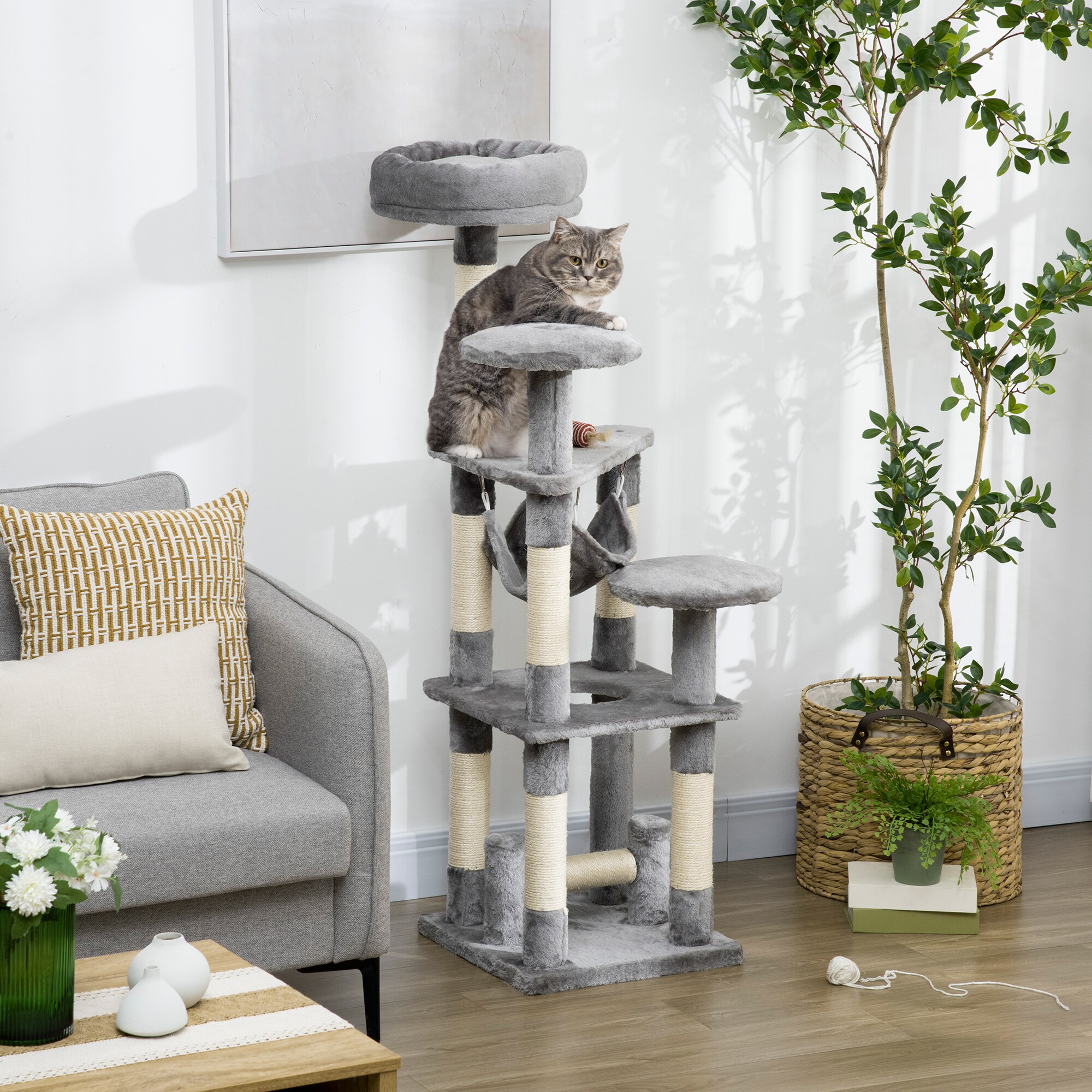 PawHut Katzenbaum mit Hängematte grau 40 x 40 x 132 cm (LxBxH)