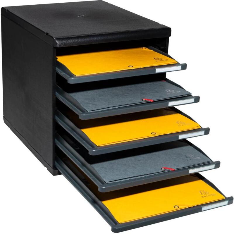 Module de classement Modulo Ecoblack 5 tiroirs ouverts - Gris foncé
