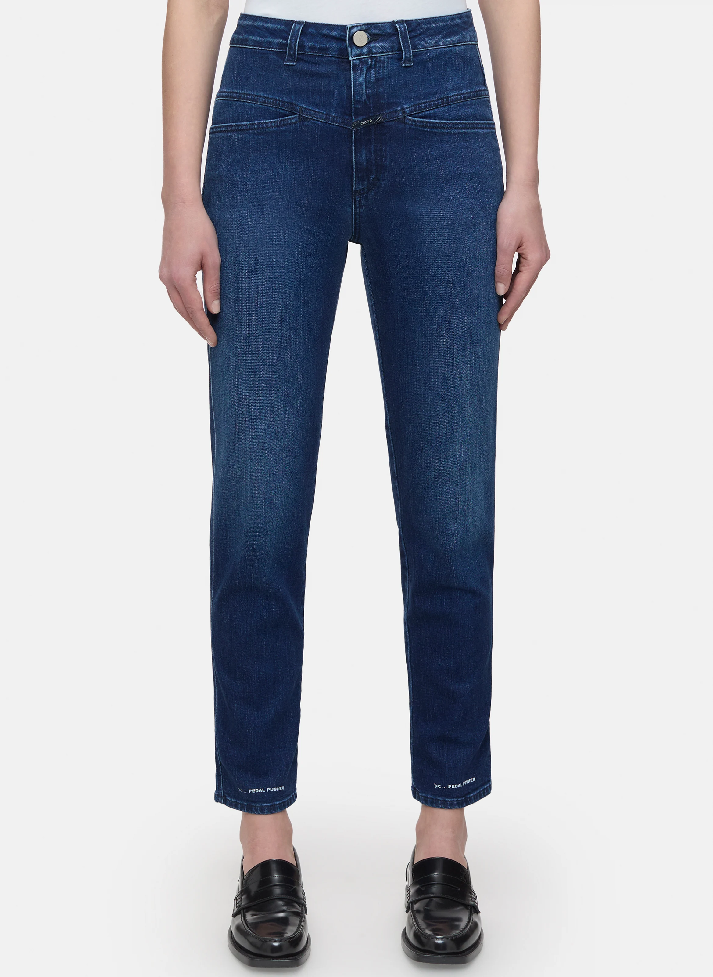 PEDAL PUSHER - Jean droit taille haute en coton mélangé | Bleu
